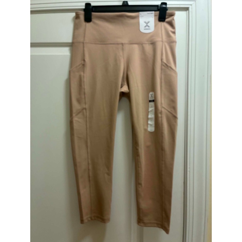 Xersion EverUltra Crop Leggings Women's Large Warm Taupe High Rise Pocket Athlei